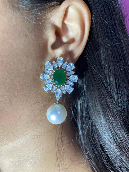 CZ FLOWER PEARL EARRINGS