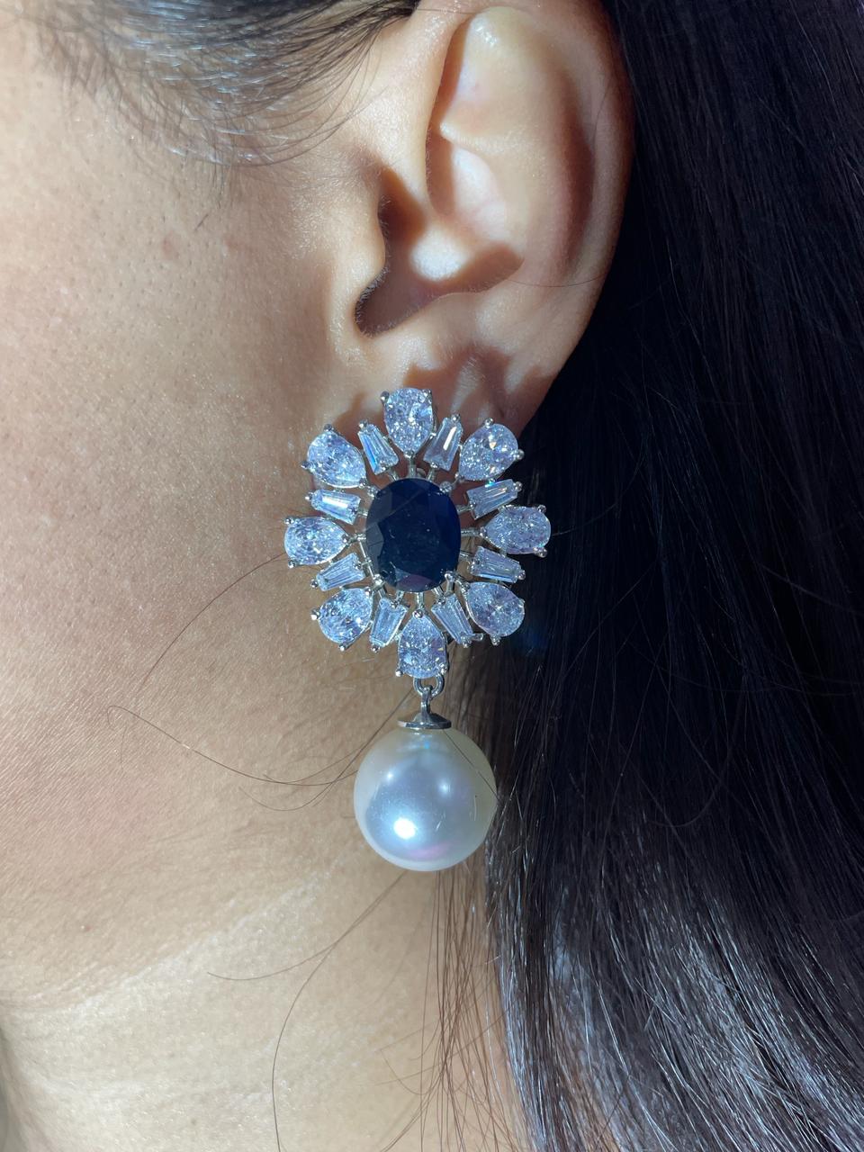 CZ FLOWER PEARL EARRINGS